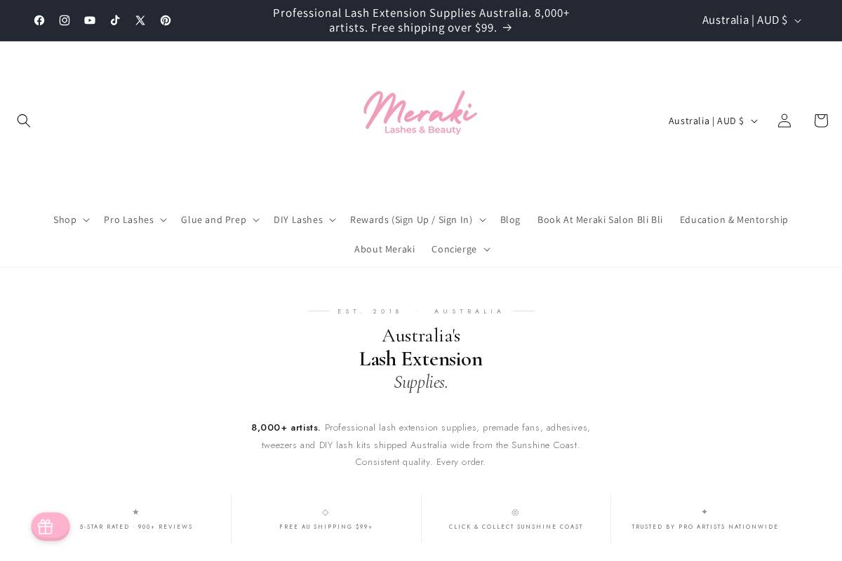 merakilashesandbeauty.com homepage screenshot