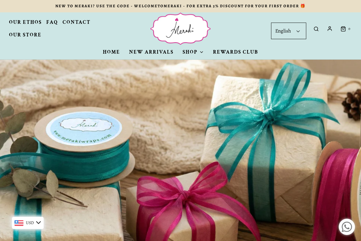 Meraki Wraps homepage screenshot