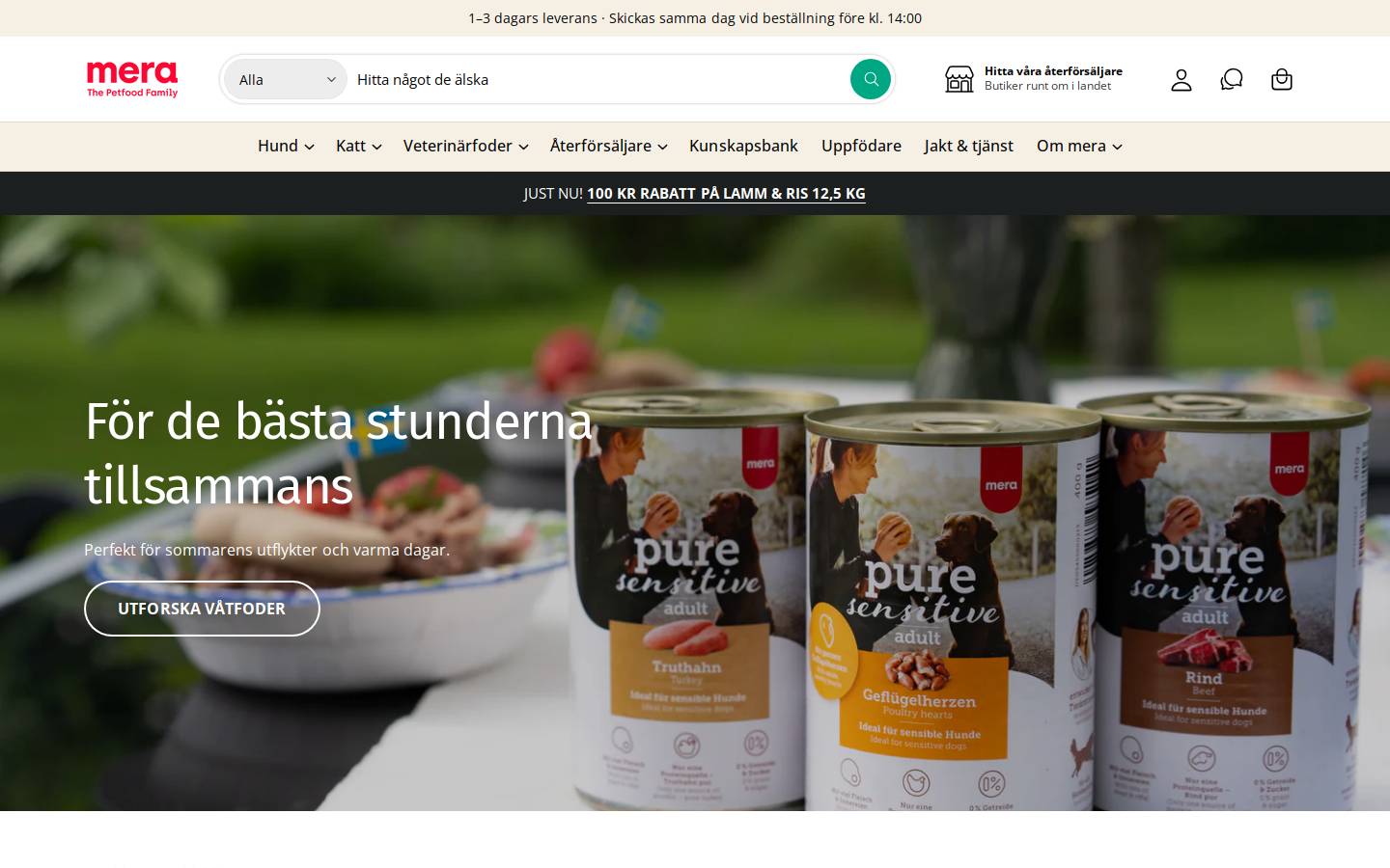 merapetfood.se homepage screenshot