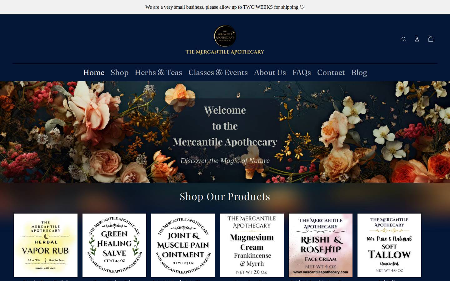 mercantileapothecary.com homepage screenshot