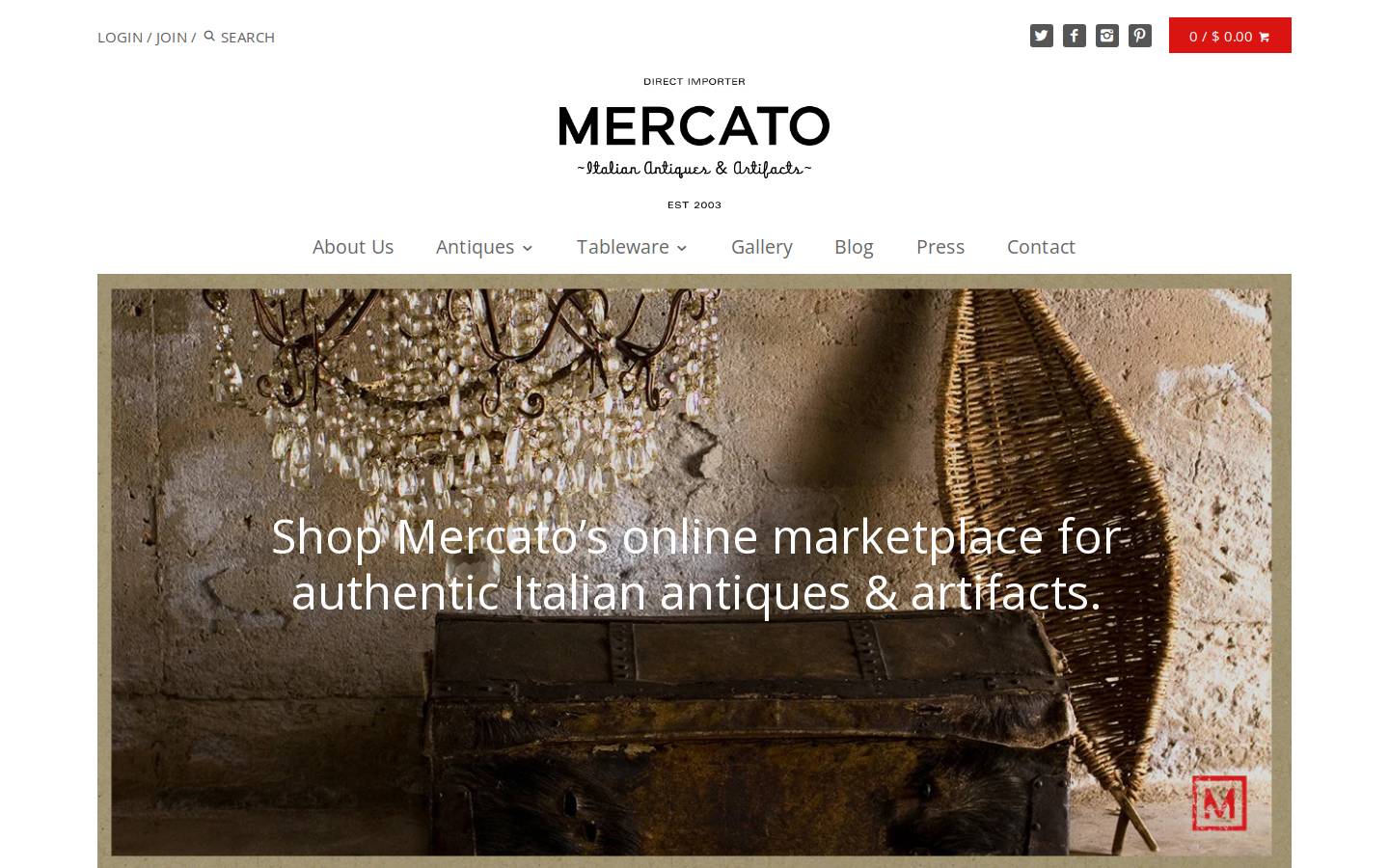 mercatoantiques.com homepage screenshot