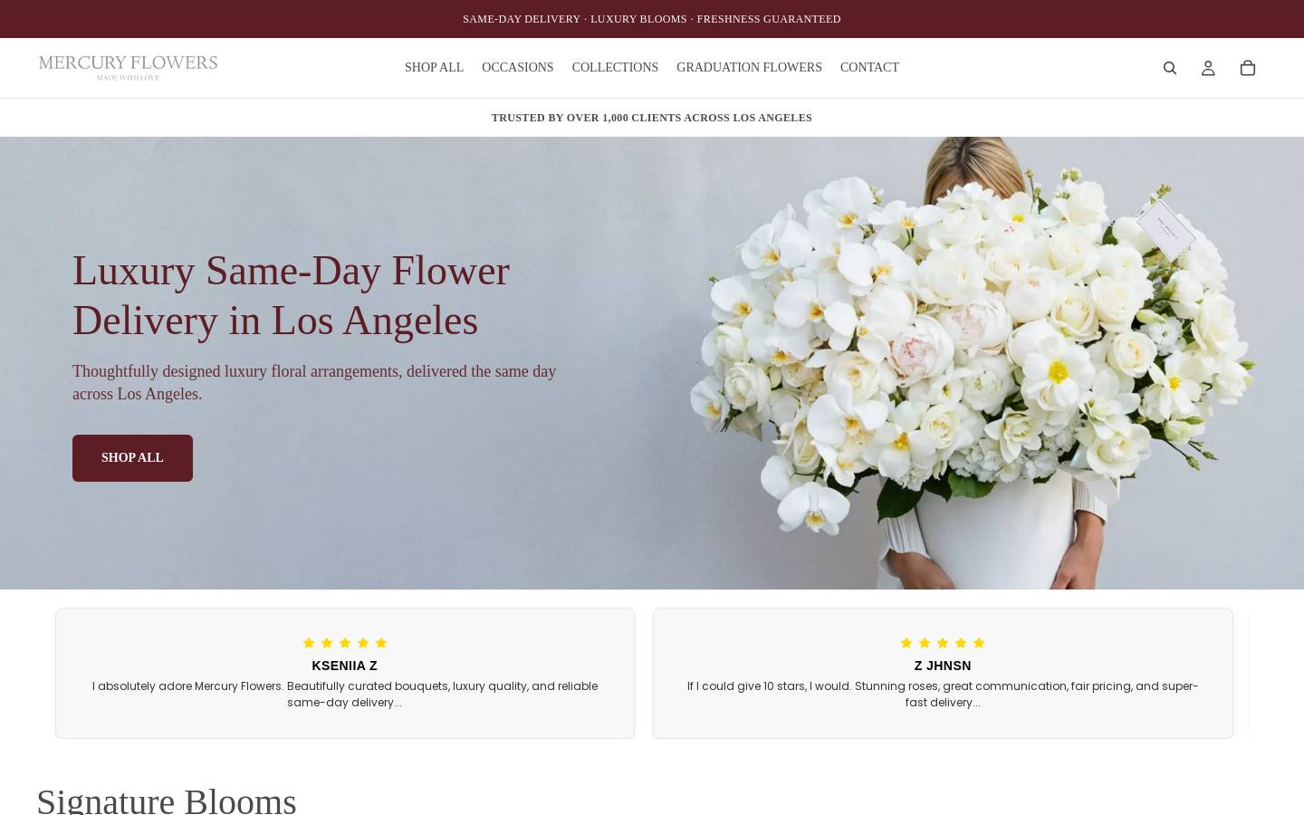 mercuryflowersla.com homepage screenshot