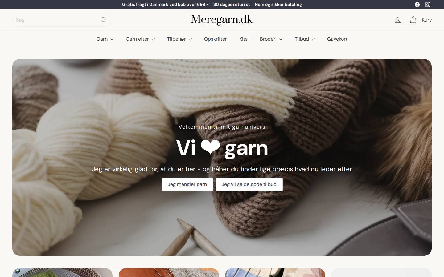 Meregarn.dk homepage screenshot