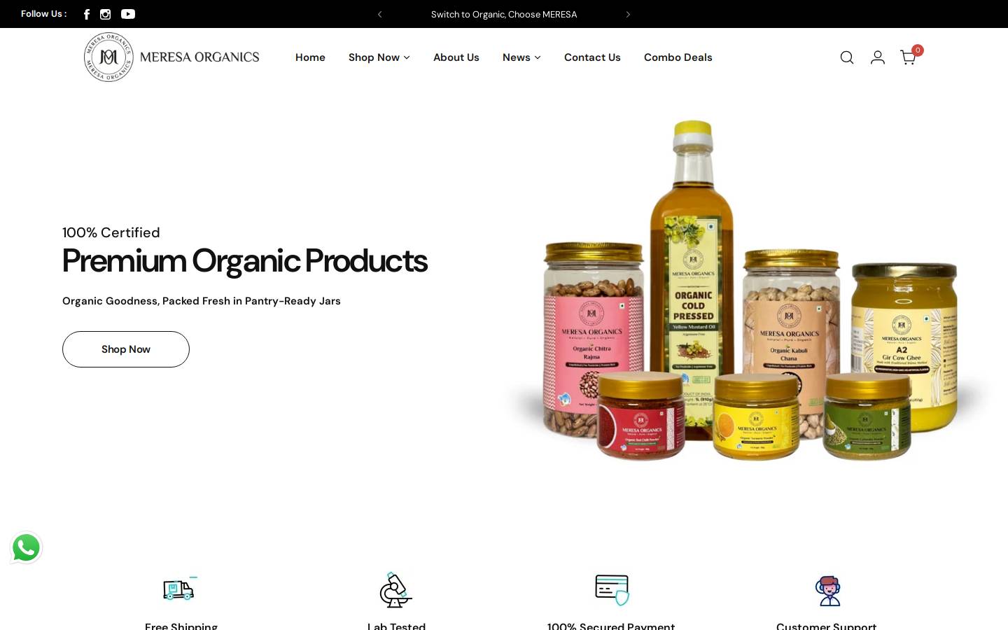 meresaorganics.com homepage screenshot