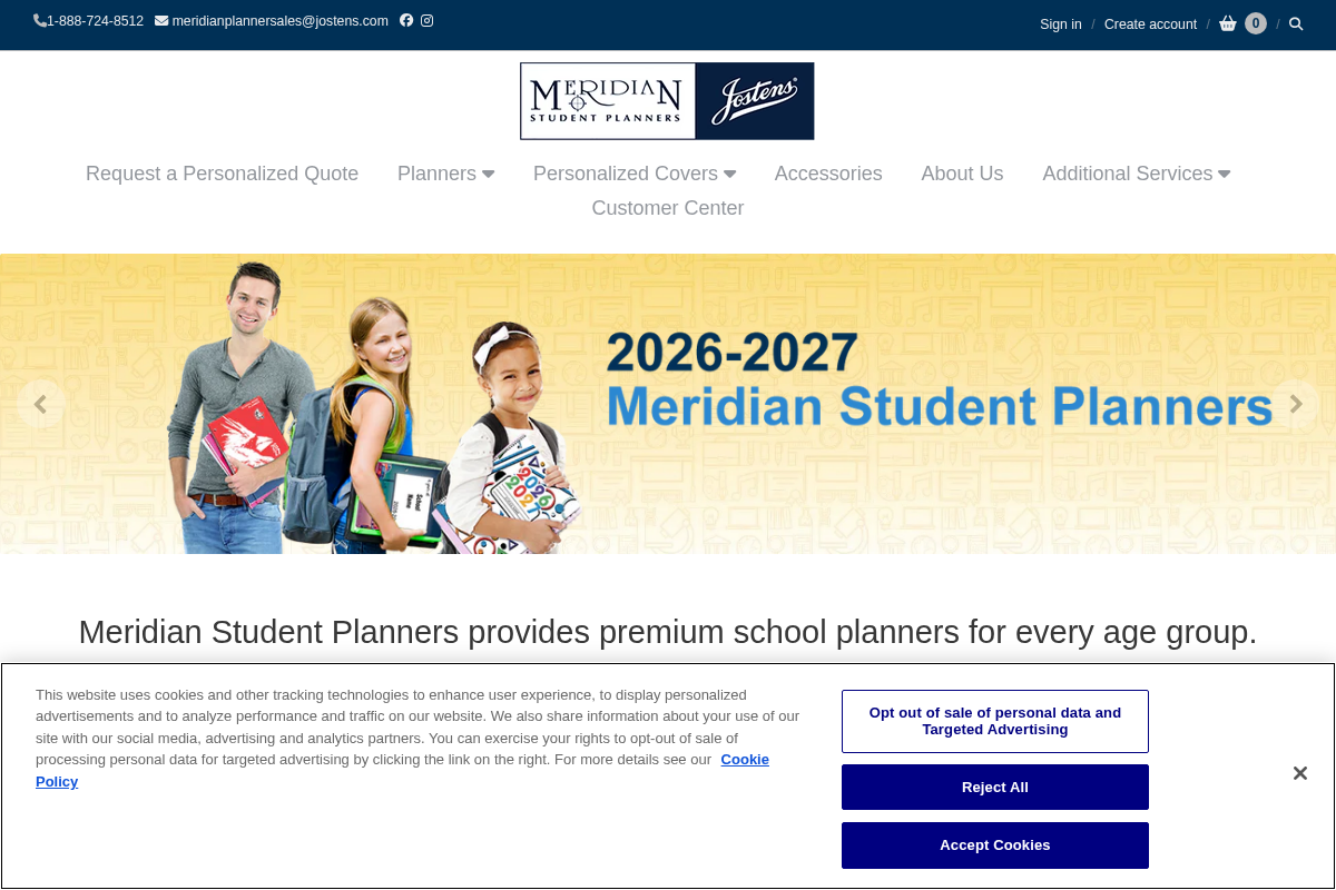 Meridian Student Planners homepage screenshot