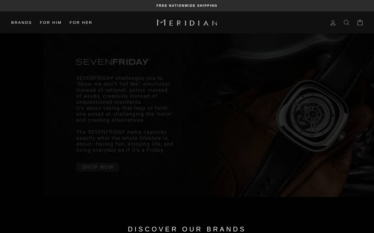 meridianwatchstore.com homepage screenshot