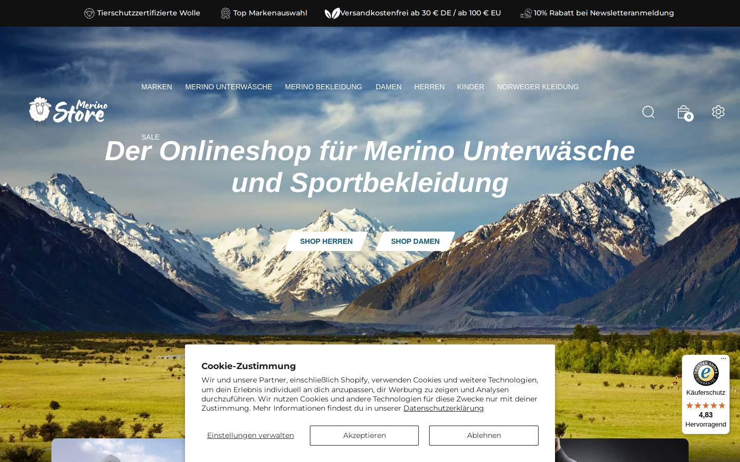Merino Store homepage screenshot