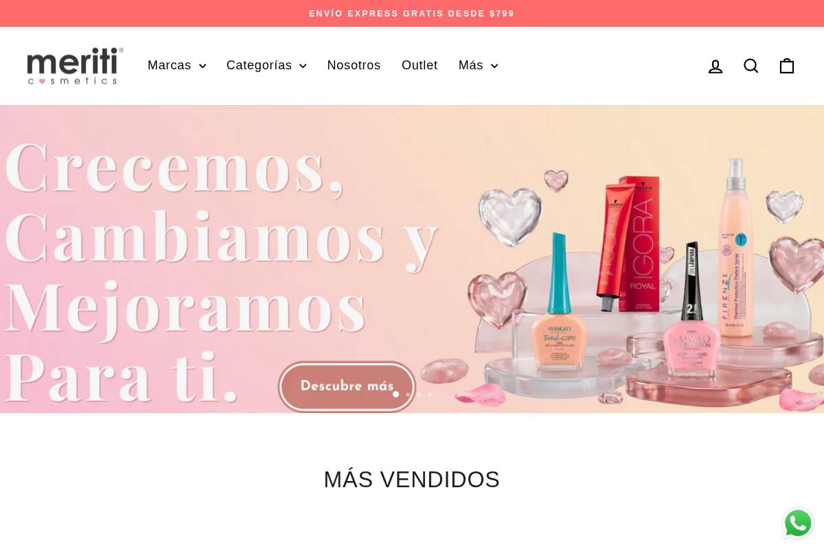 meriticosmetics.com.mx homepage screenshot