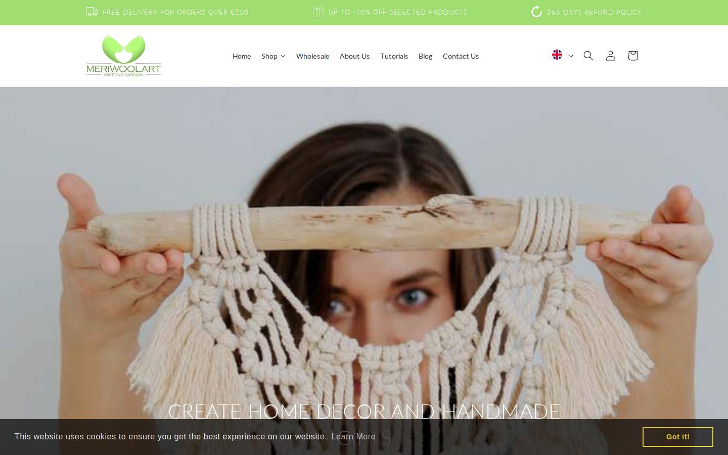 meriwoolart.com homepage screenshot