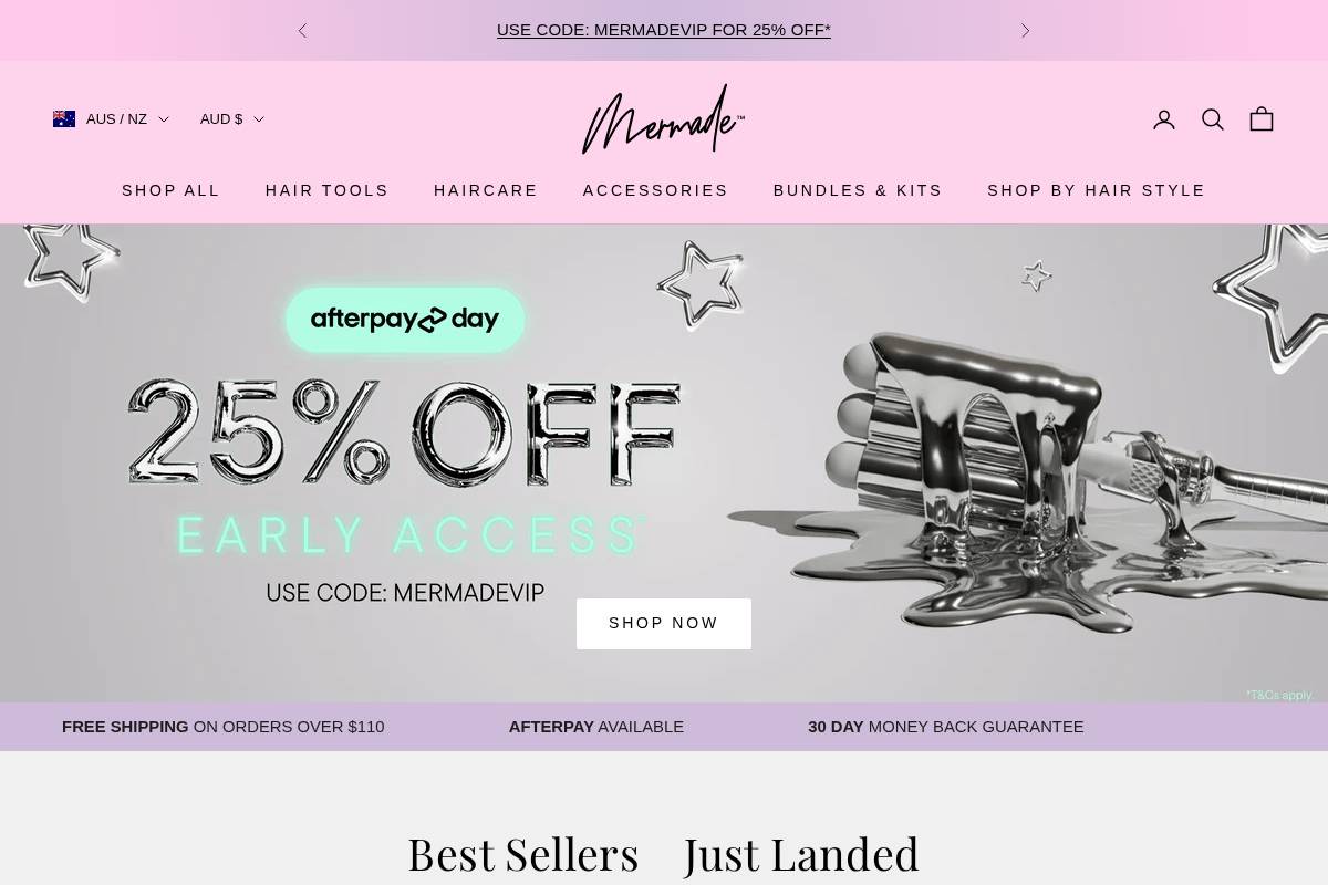 Mermade Hair US homepage screenshot
