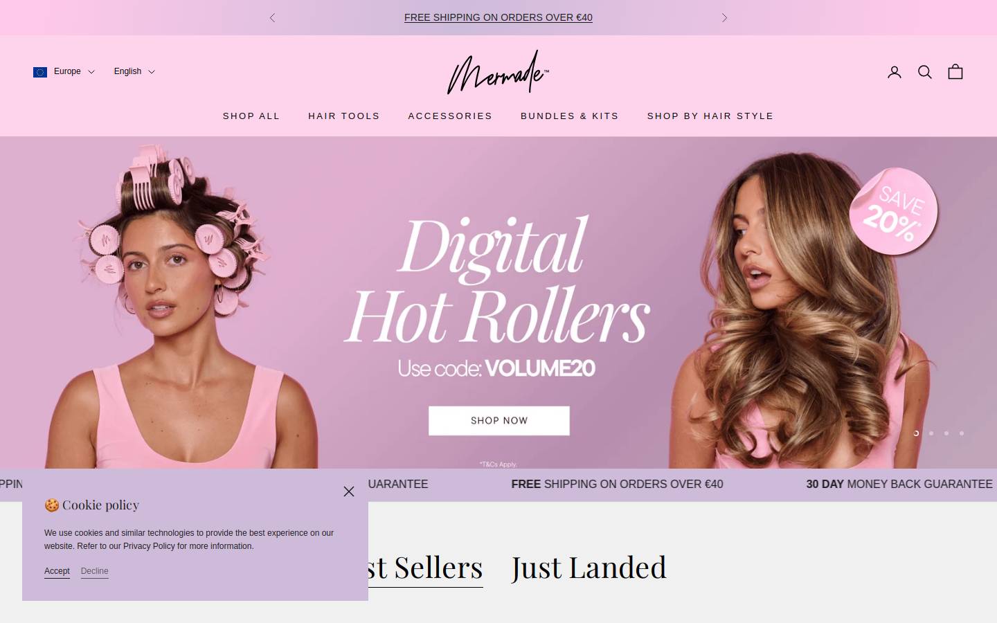 Mermade Hair EU homepage screenshot