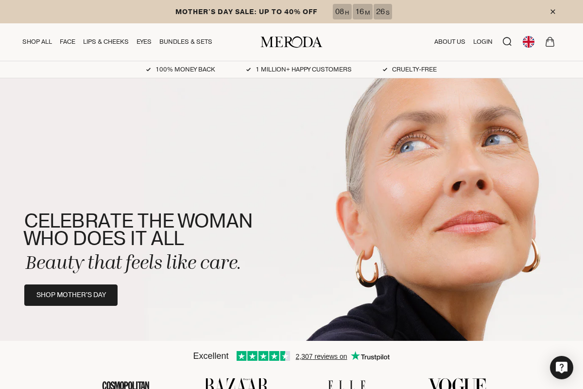 UK Meroda Cosmetics homepage screenshot