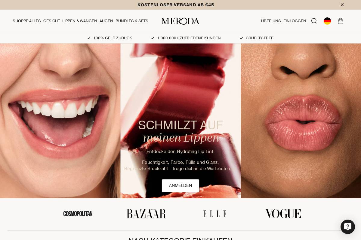 Meroda Cosmetics DE homepage screenshot