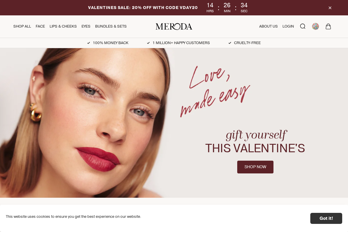 Merodacosmetics homepage screenshot