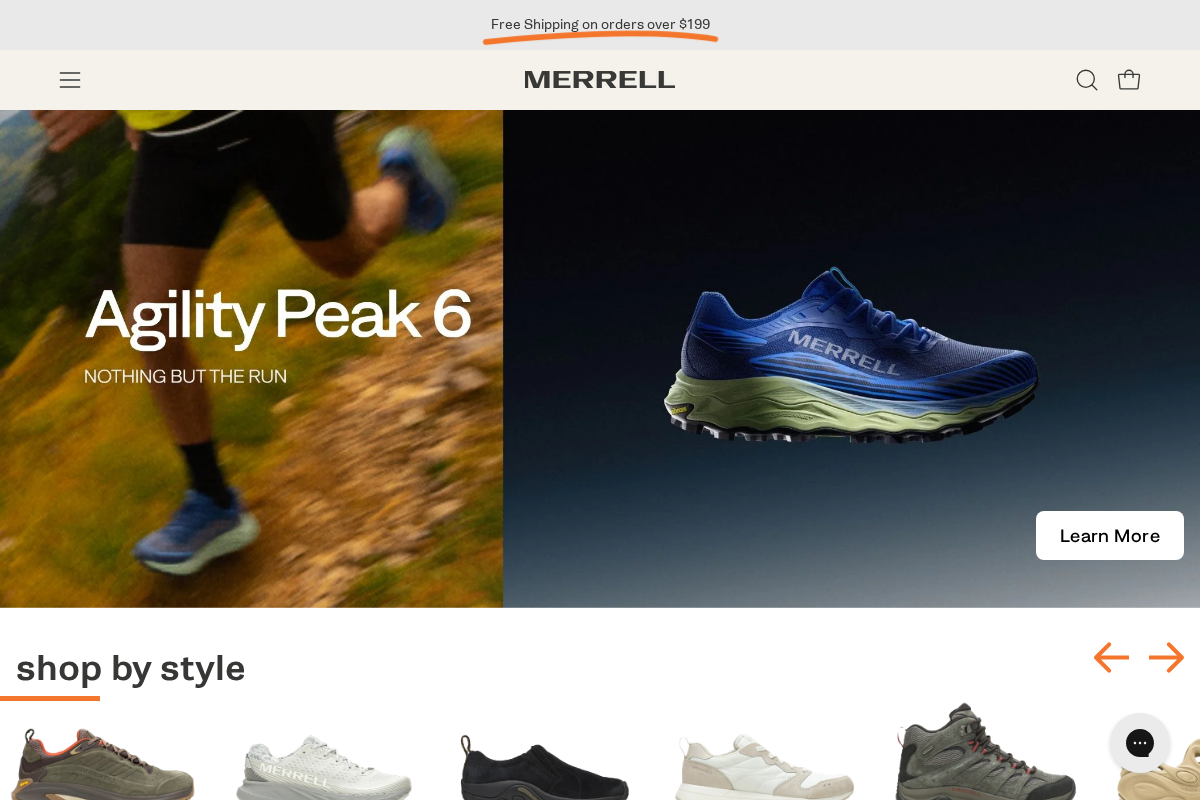 Merrell NZ homepage screenshot