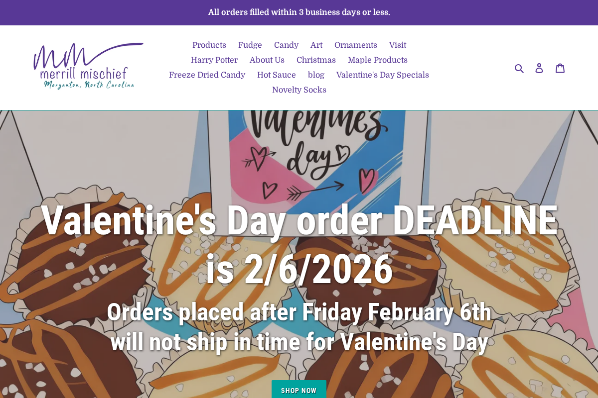 merrillmischief.com homepage screenshot