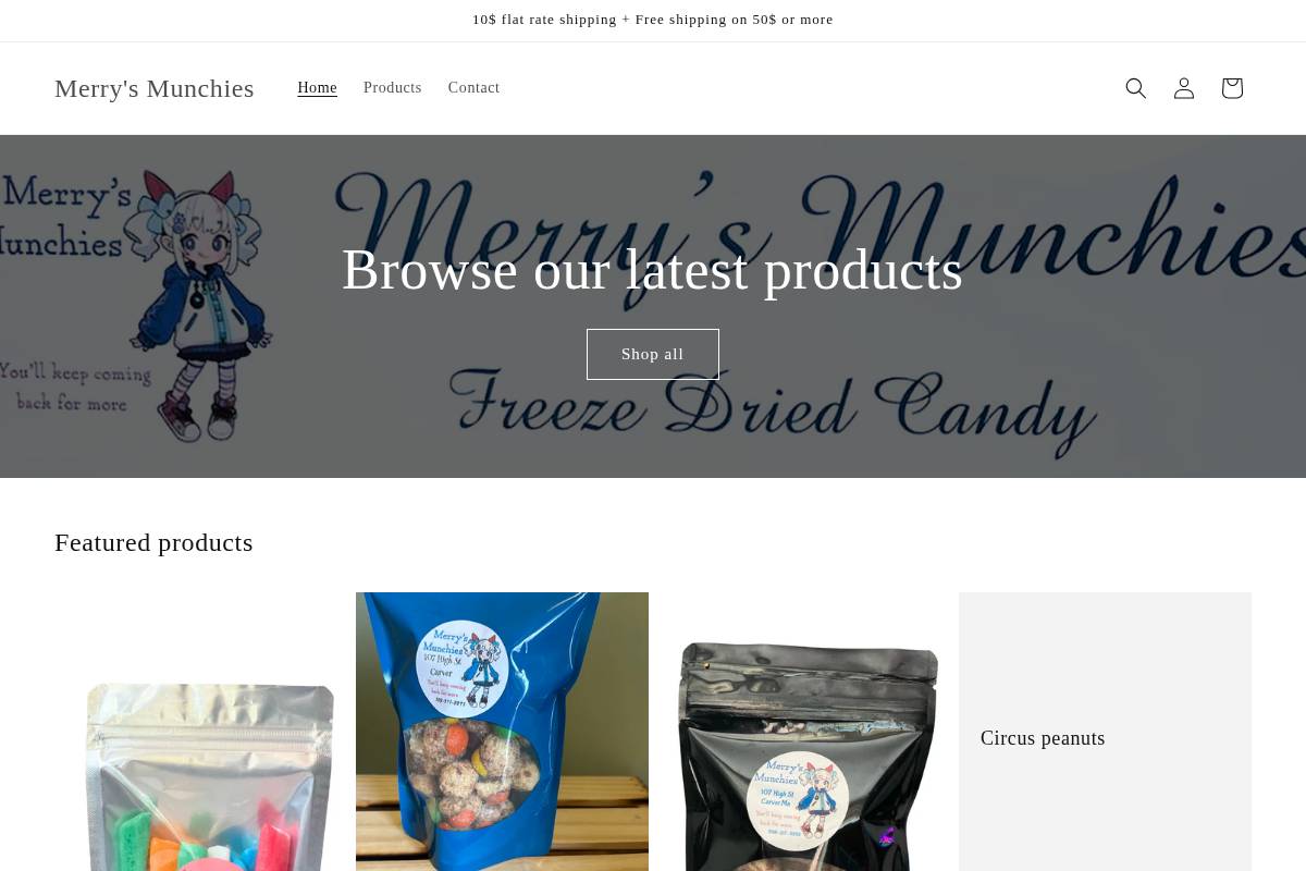 merrysmunchies.com homepage screenshot