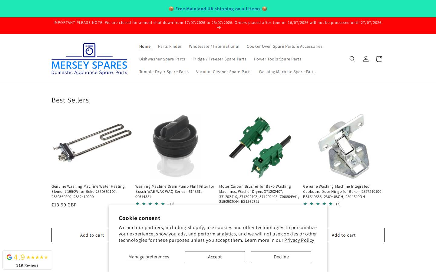 merseyspares.co.uk homepage screenshot