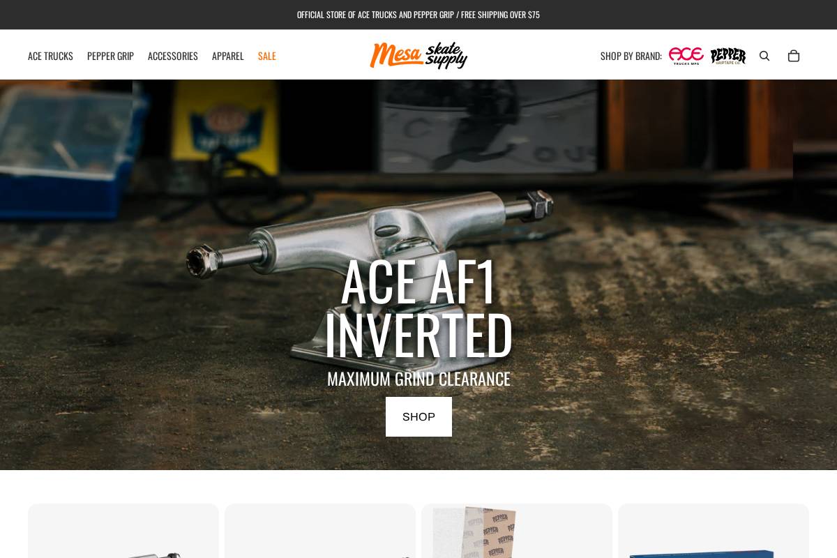 Mesa Skate Supply homepage screenshot