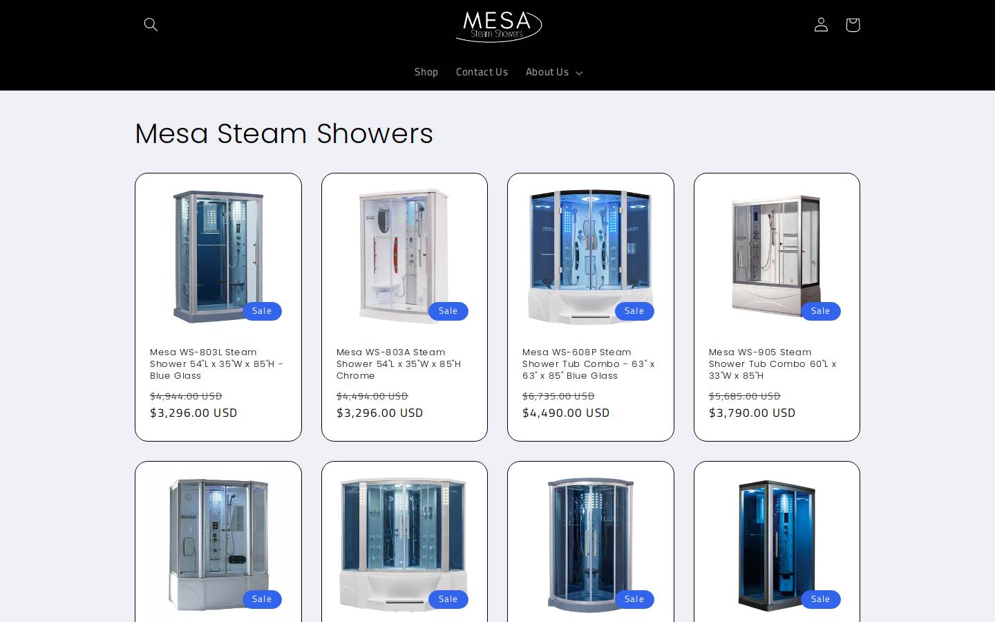 mesasteamshowers.com homepage screenshot