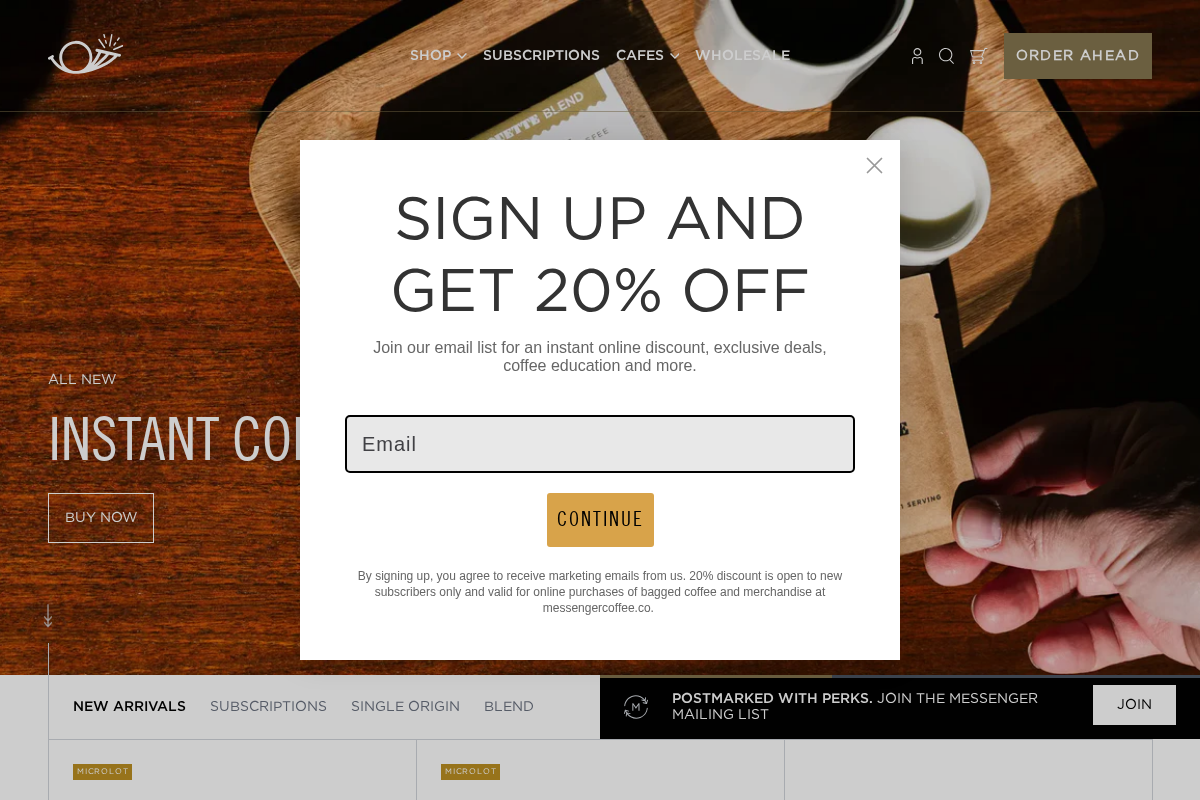 Messenger Coffee homepage screenshot