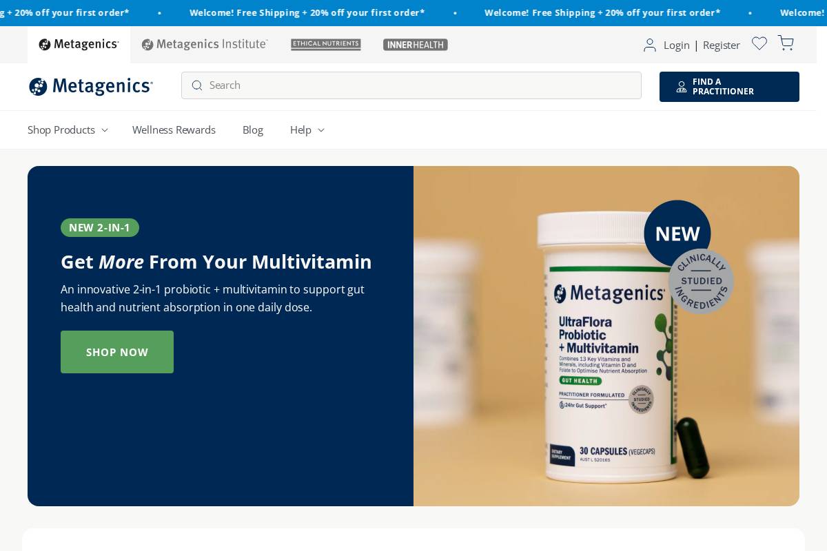 Metagenics homepage screenshot