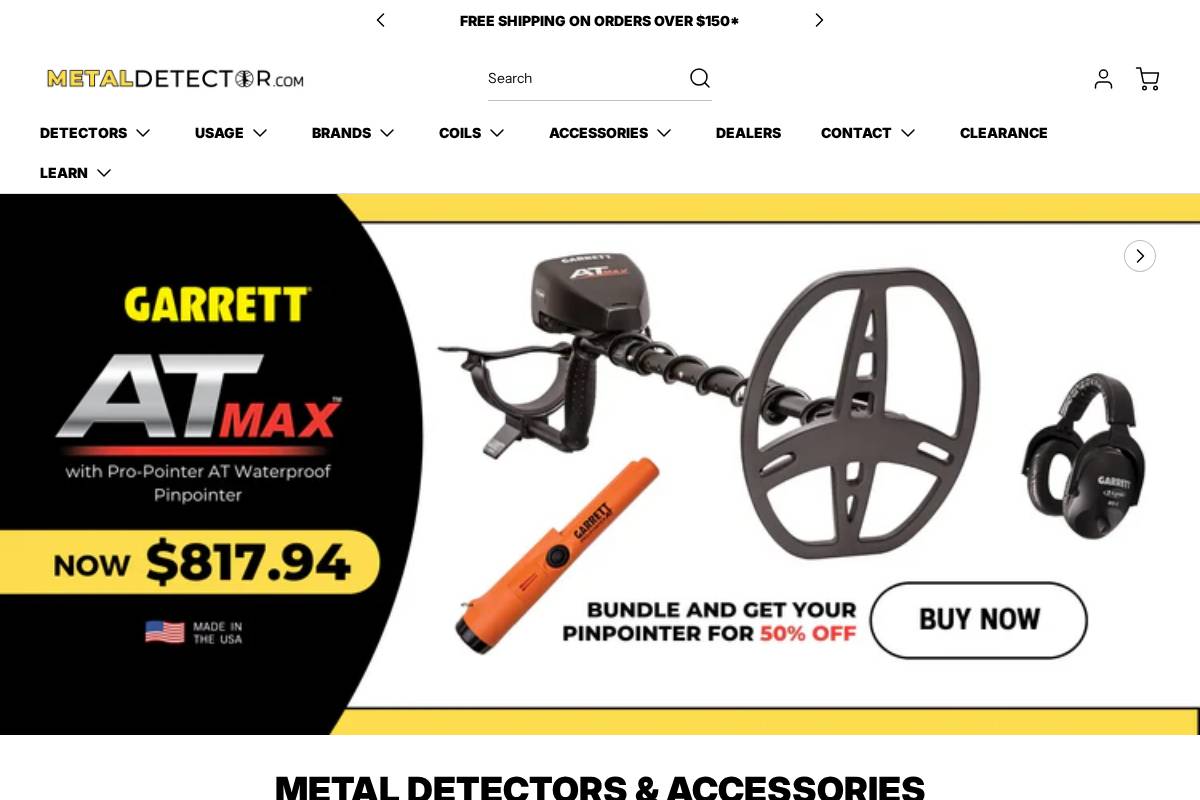 Metaldetector.com homepage screenshot
