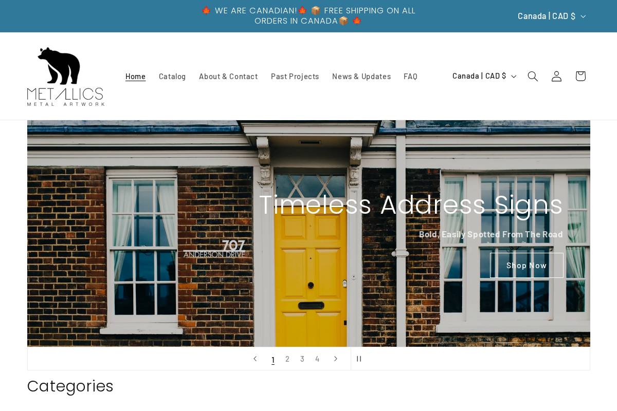 metallicsmetalart.com homepage screenshot