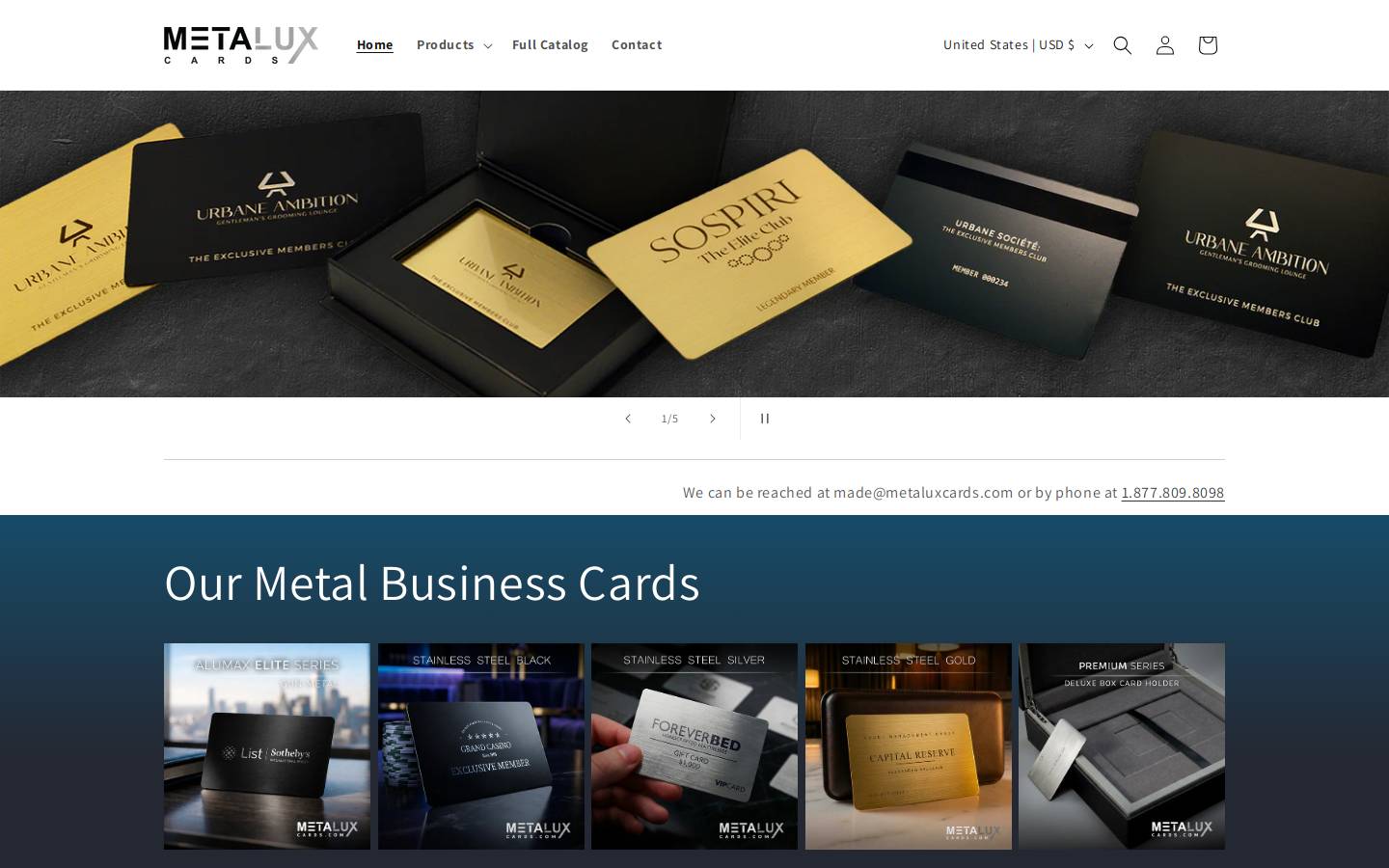 Metaluxcards homepage screenshot