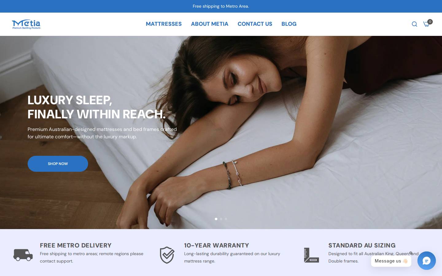 metia.com.au homepage screenshot