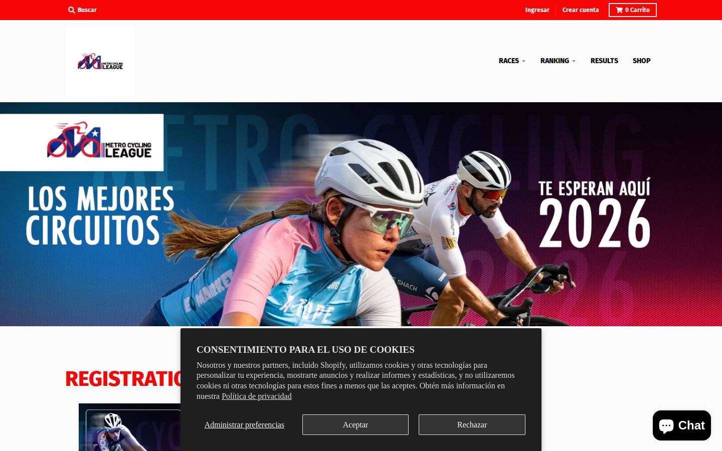 metrocyclingleague.com homepage screenshot