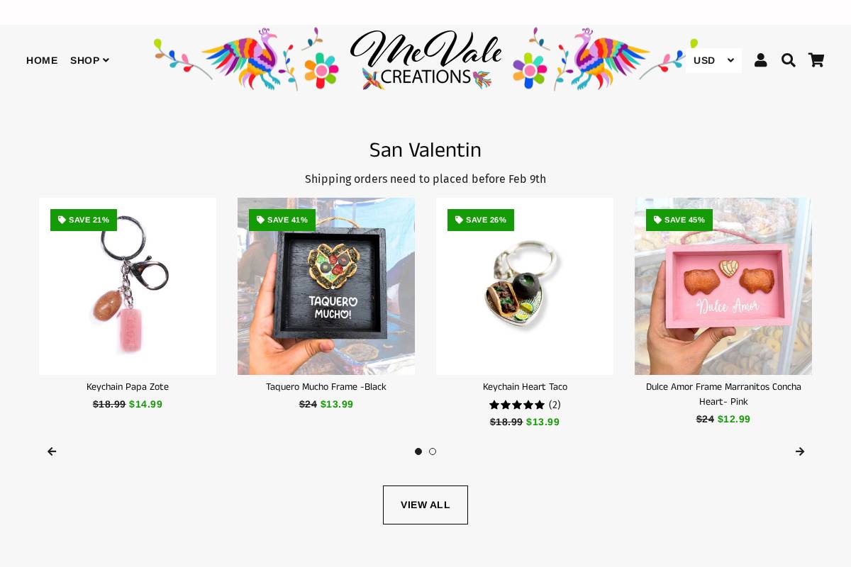 mevalecreations.com homepage screenshot