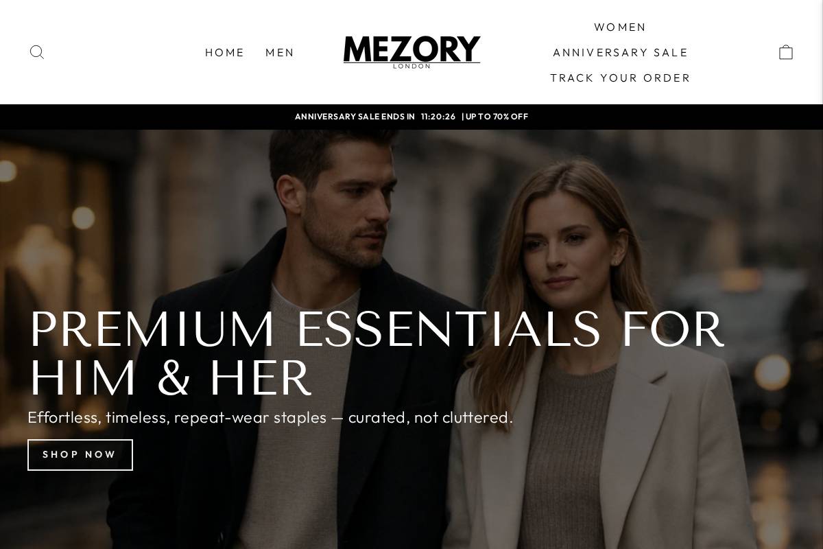 Mezory London homepage screenshot