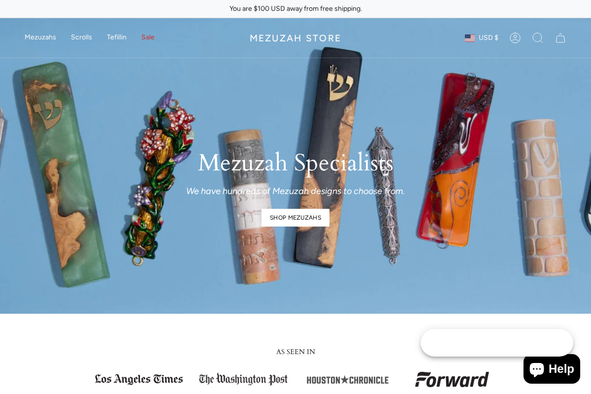 Mezuzah Gallery homepage screenshot