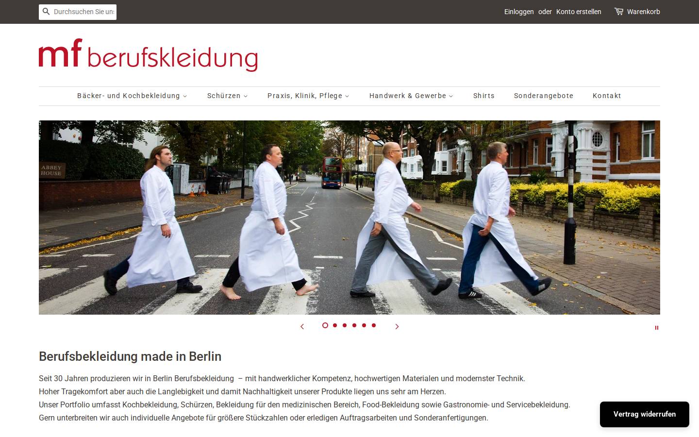 mf-berufskleidung.de homepage screenshot