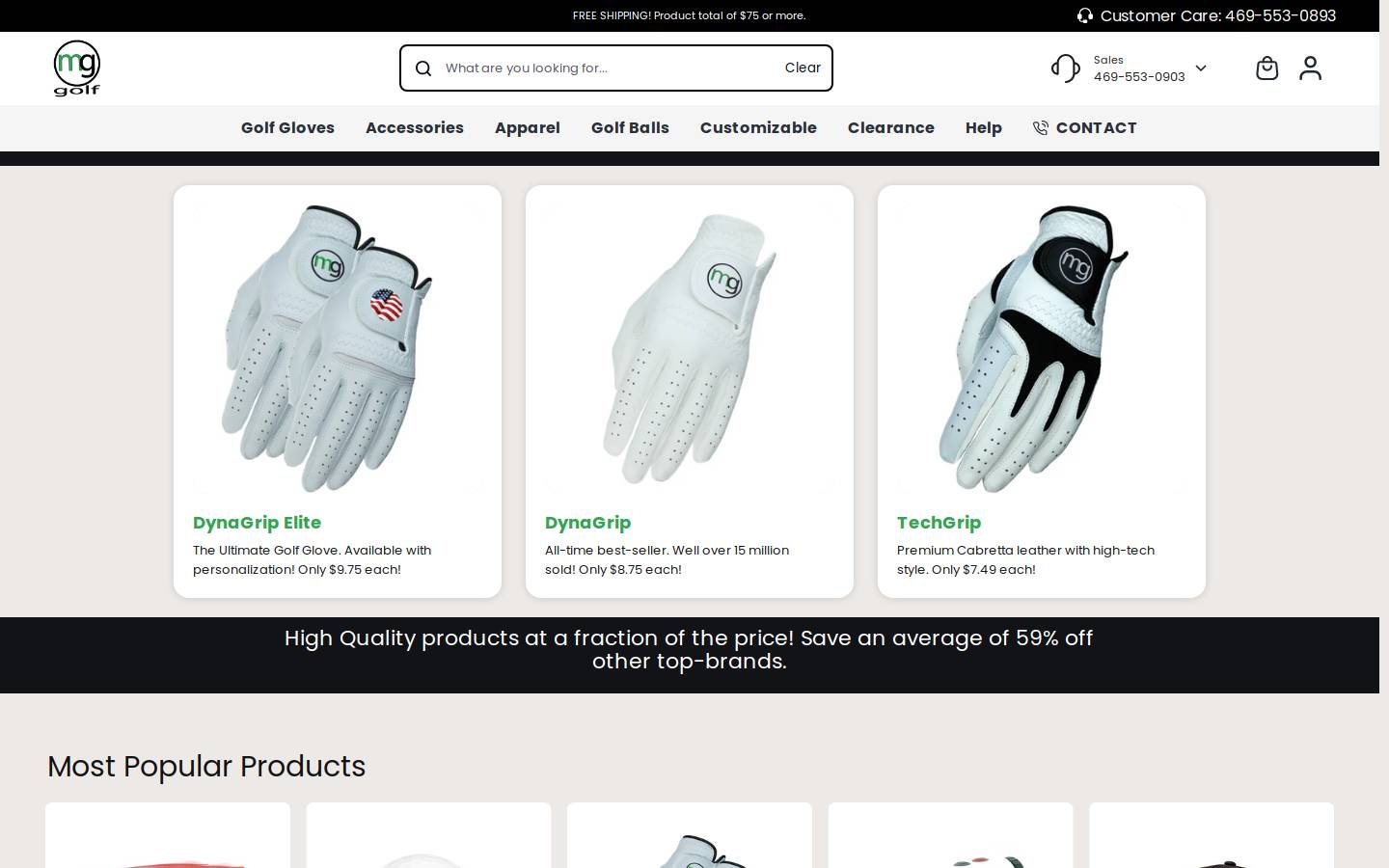 Mg Golf homepage screenshot