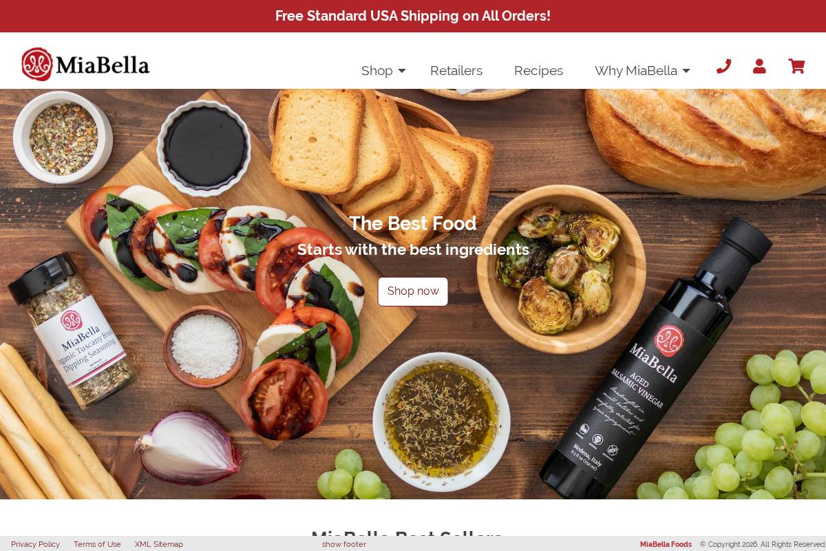 miabellafoods.com homepage screenshot