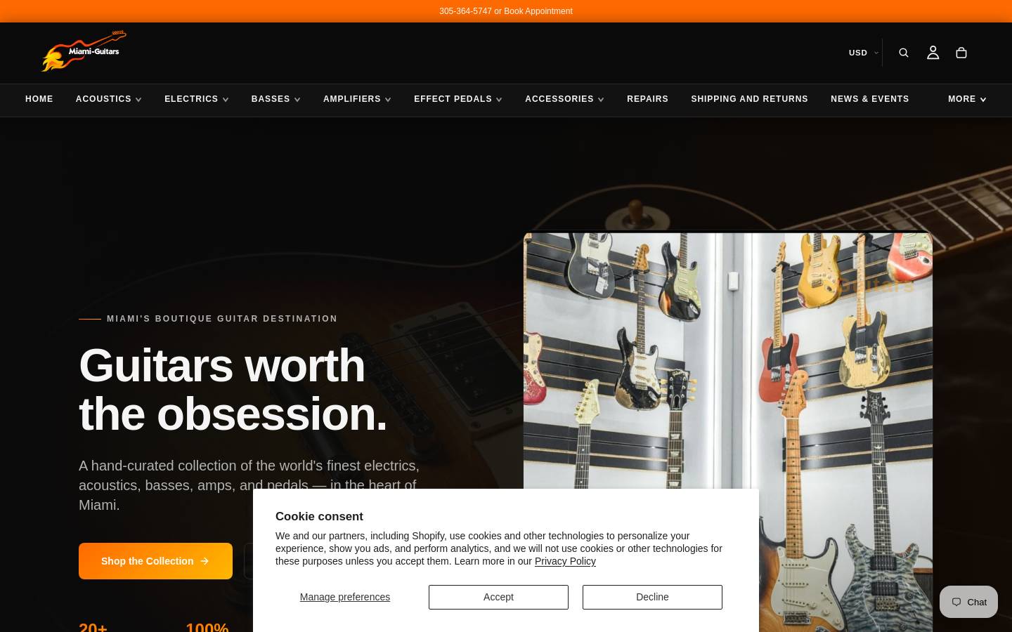 miami-guitars.com homepage screenshot