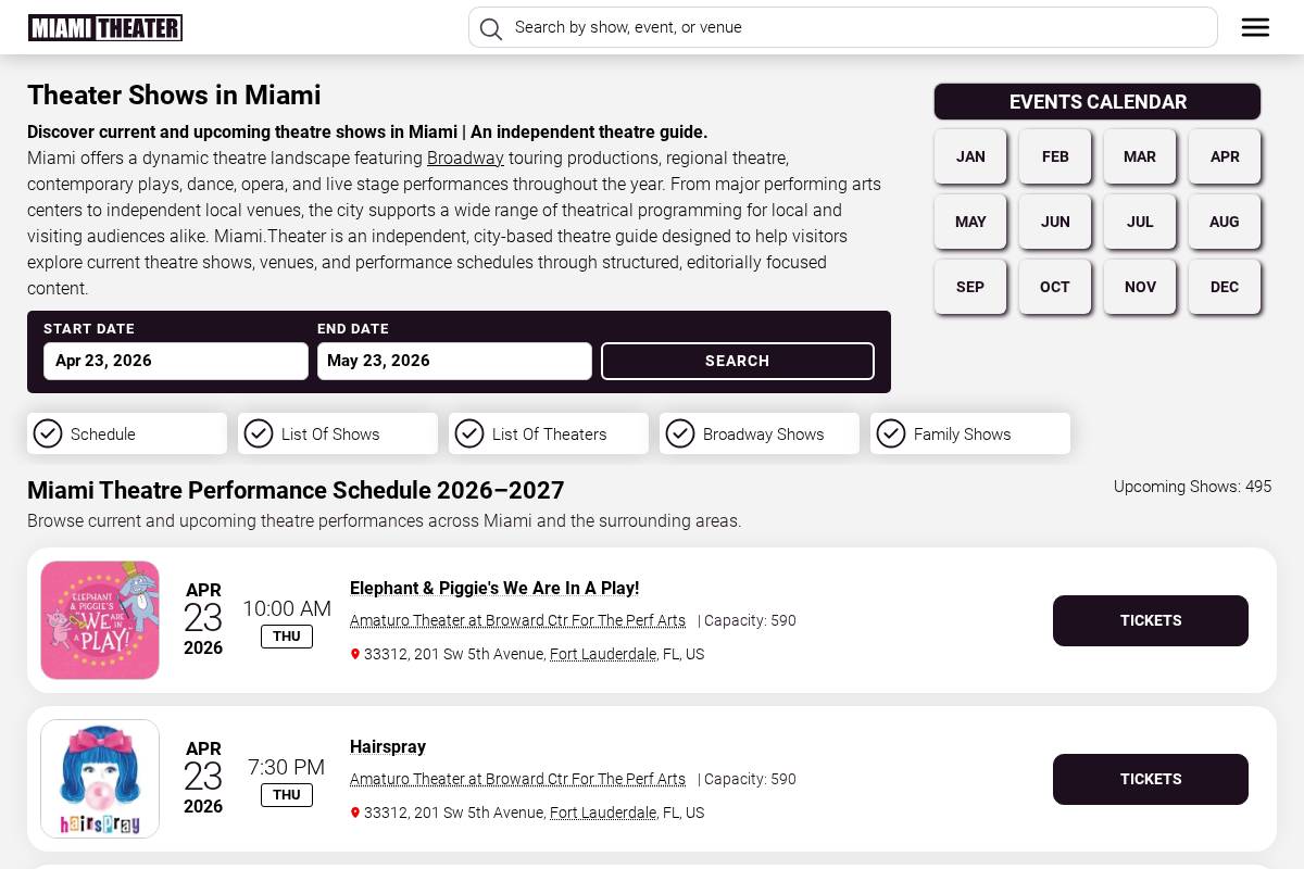 miami.theater homepage screenshot