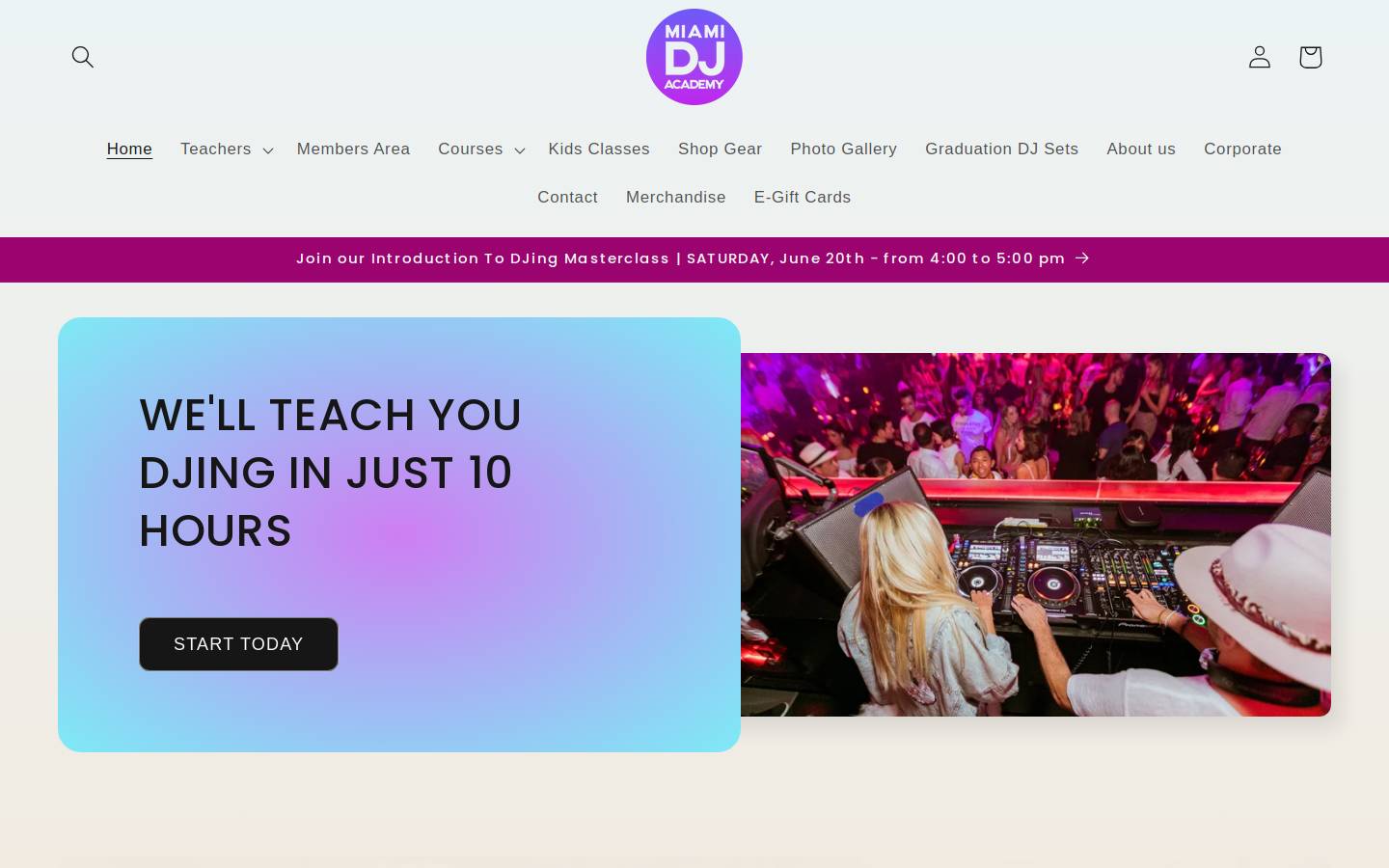 Miami DJ Academy by Aloona homepage screenshot