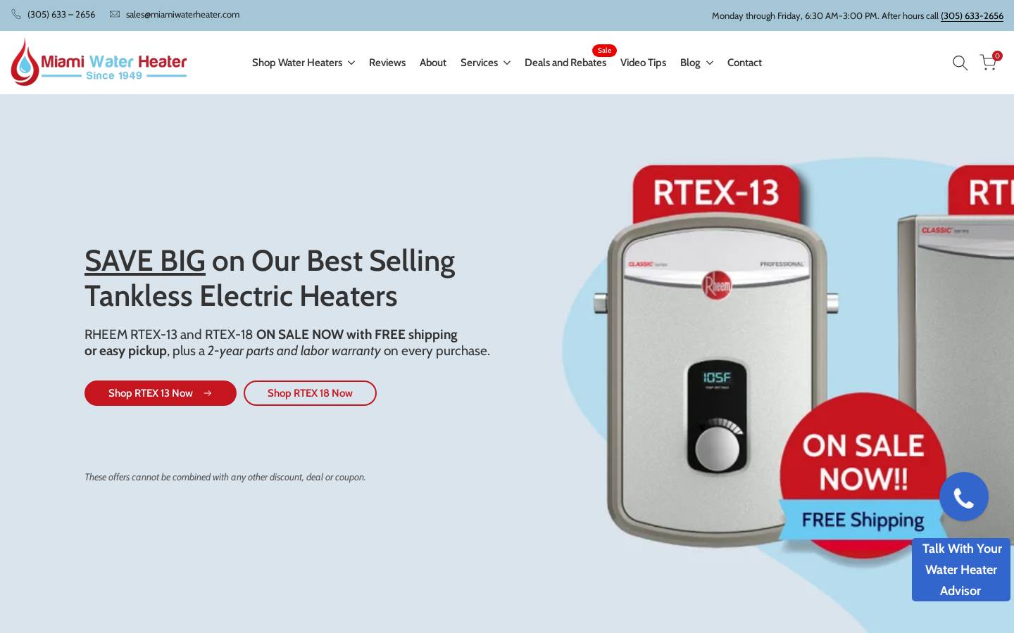 miamiwaterheater.com homepage screenshot