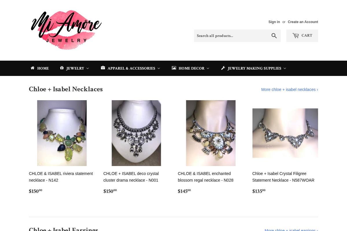 miamorejewelry.com homepage screenshot
