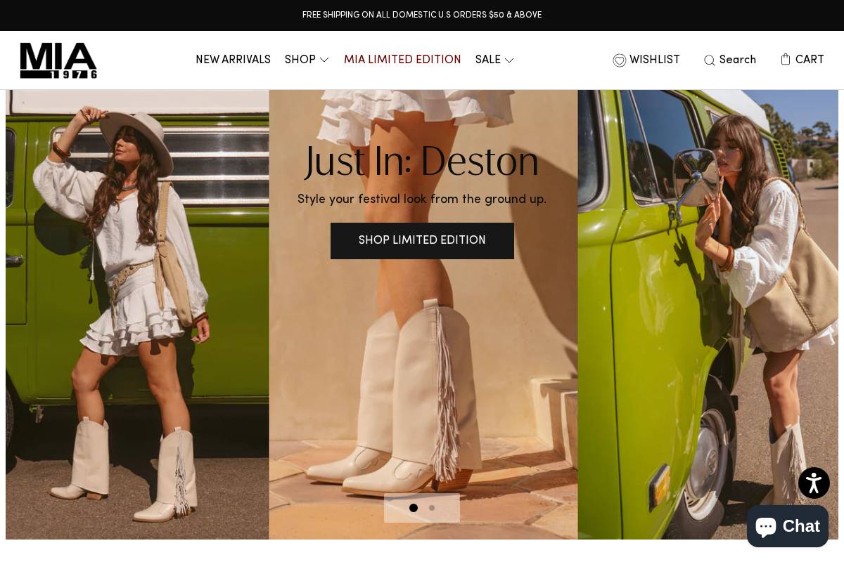 MIA Shoes homepage screenshot