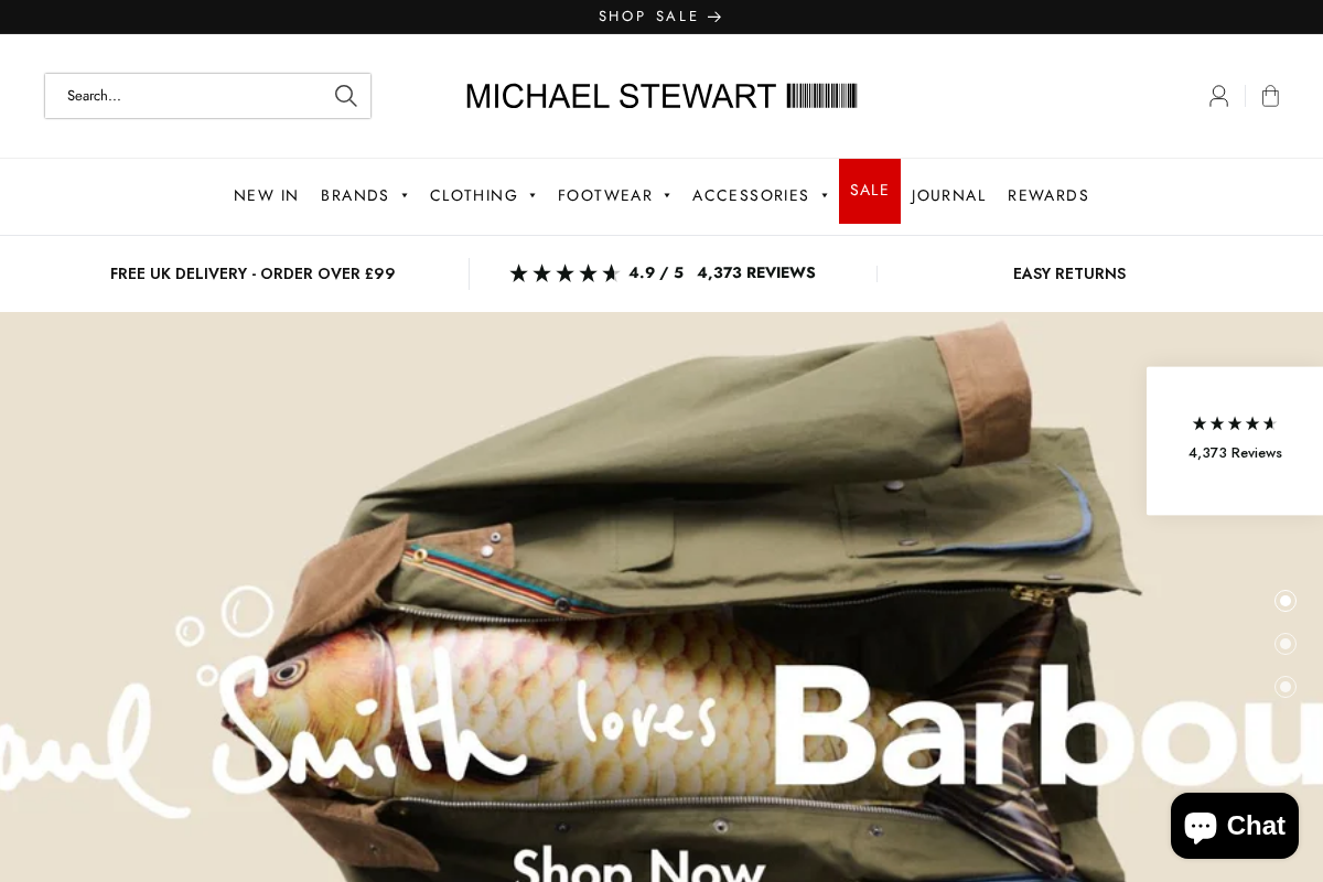 Michael Stewart Menswear homepage screenshot