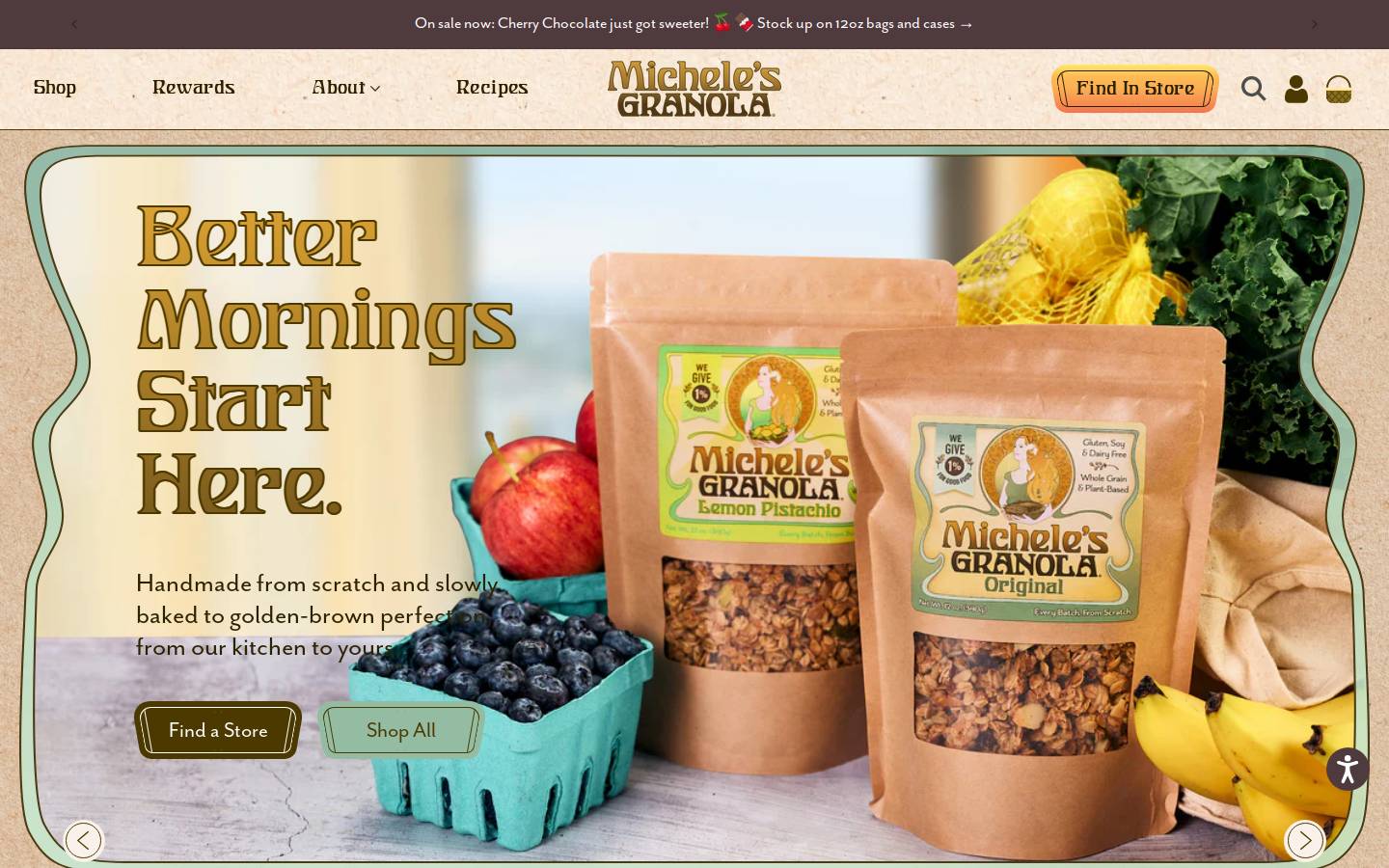 michelesgranola.com homepage screenshot