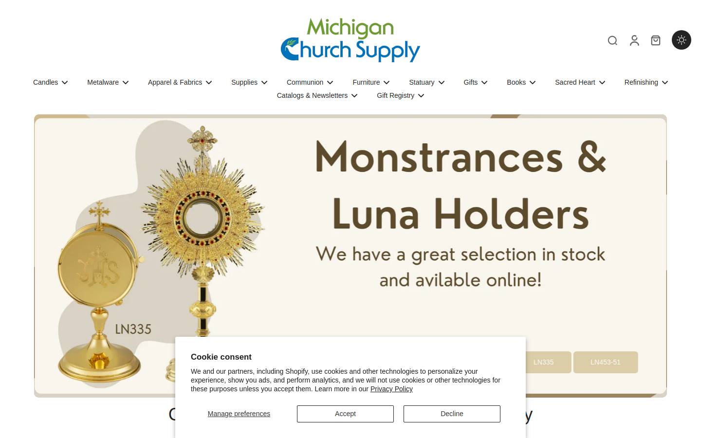 michiganchurchsupply.com homepage screenshot