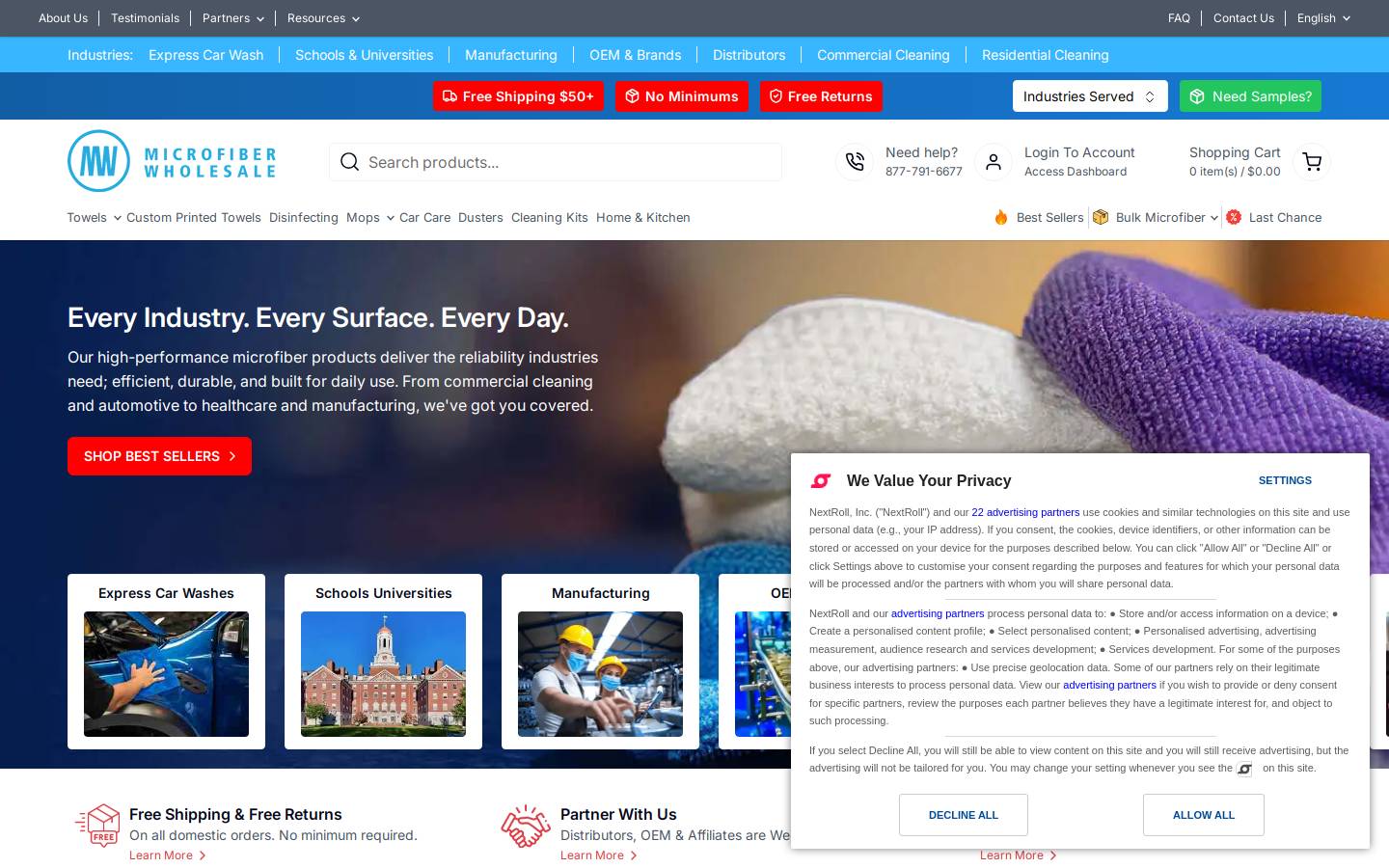 Microfiber Wholesale homepage screenshot