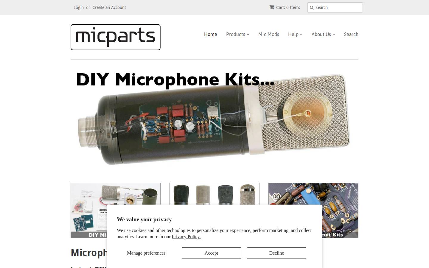 microphone-parts.com homepage screenshot