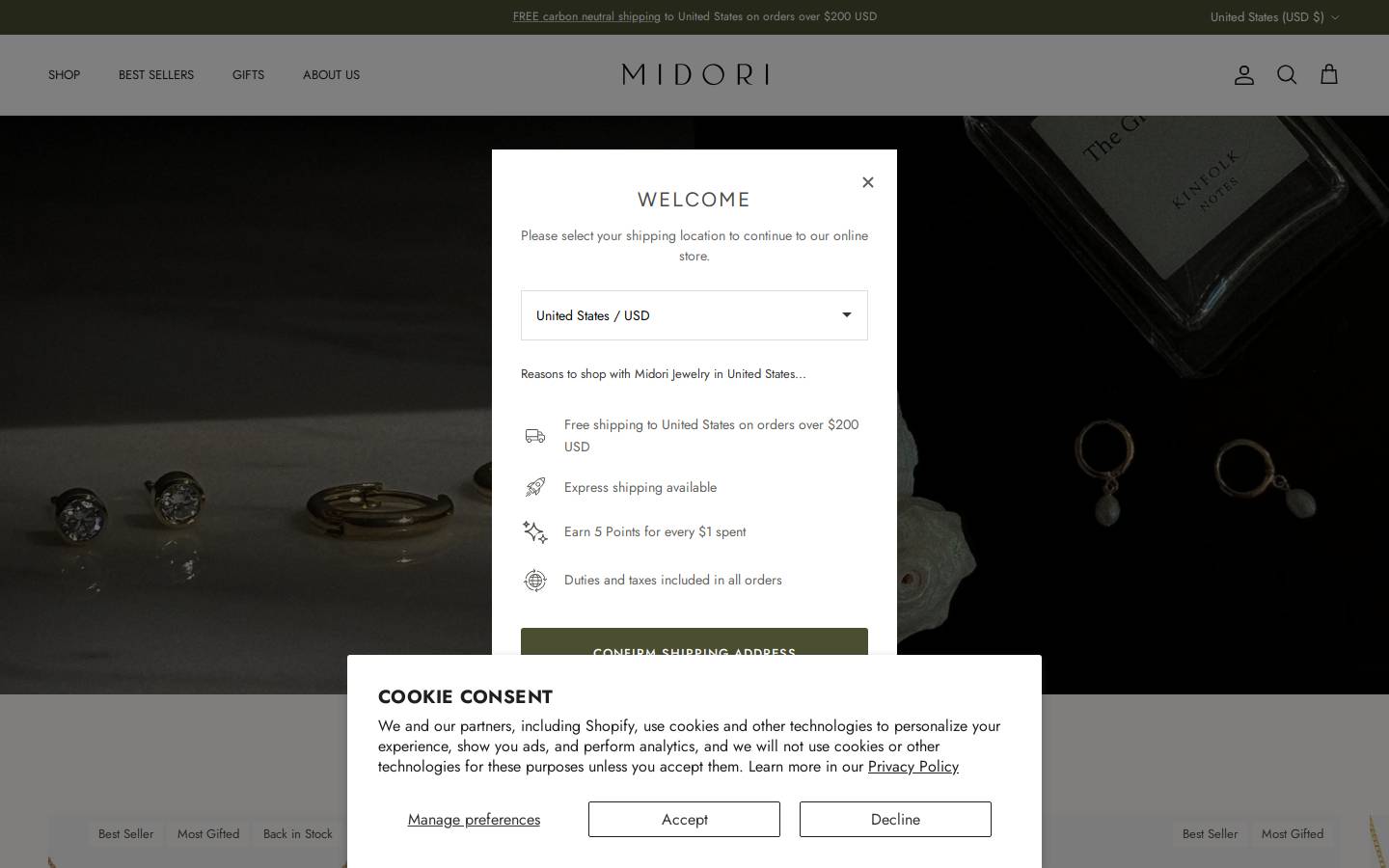 midorijewelry.co homepage screenshot