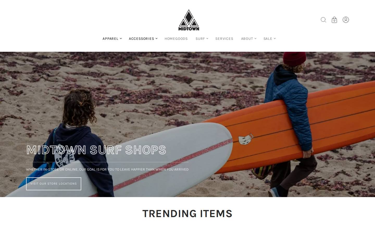 midtownsurfshop.com homepage screenshot
